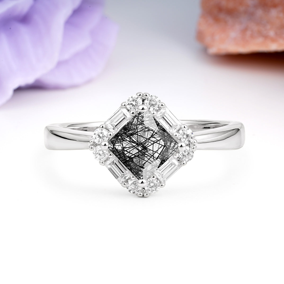 Classic Luxury 4-Prong Princess-Cut Black Rutilated Quartz Engagement Ring - Additional view