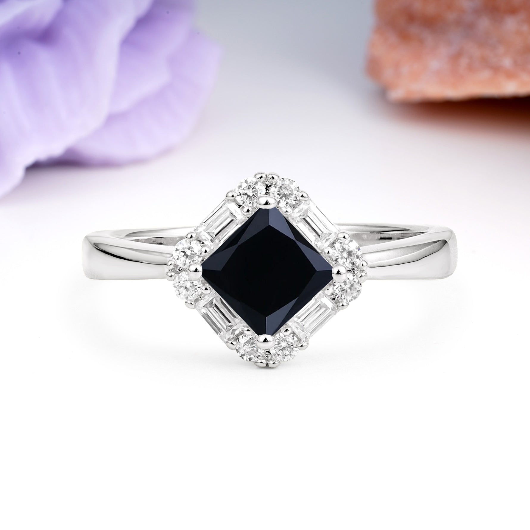 Classic Luxury 4-Prong Princess-Cut Black Onyx Engagement Ring - Additional view