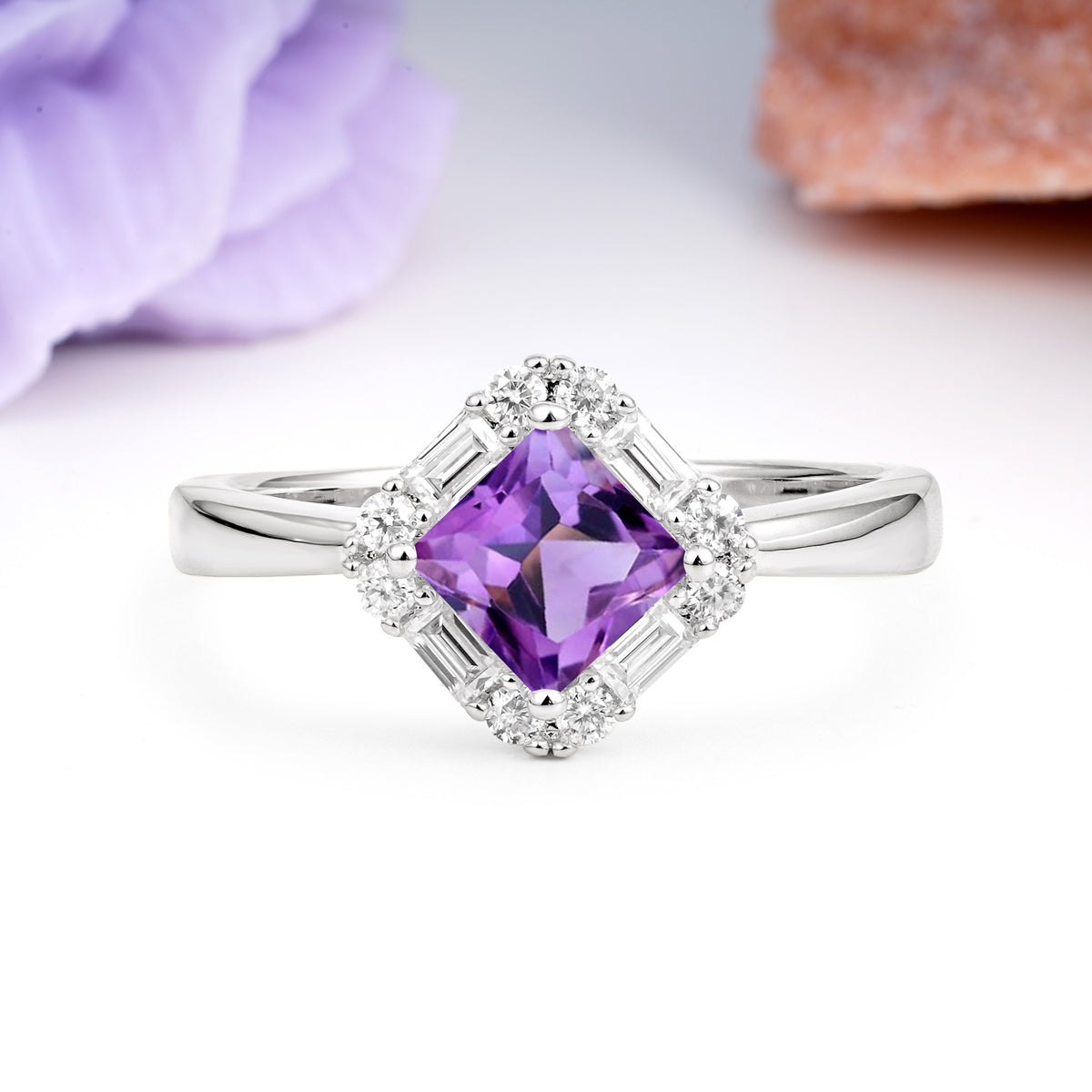 Classic Luxury 4-Prong Princess-Cut Amethyst Engagement Ring - Additional view