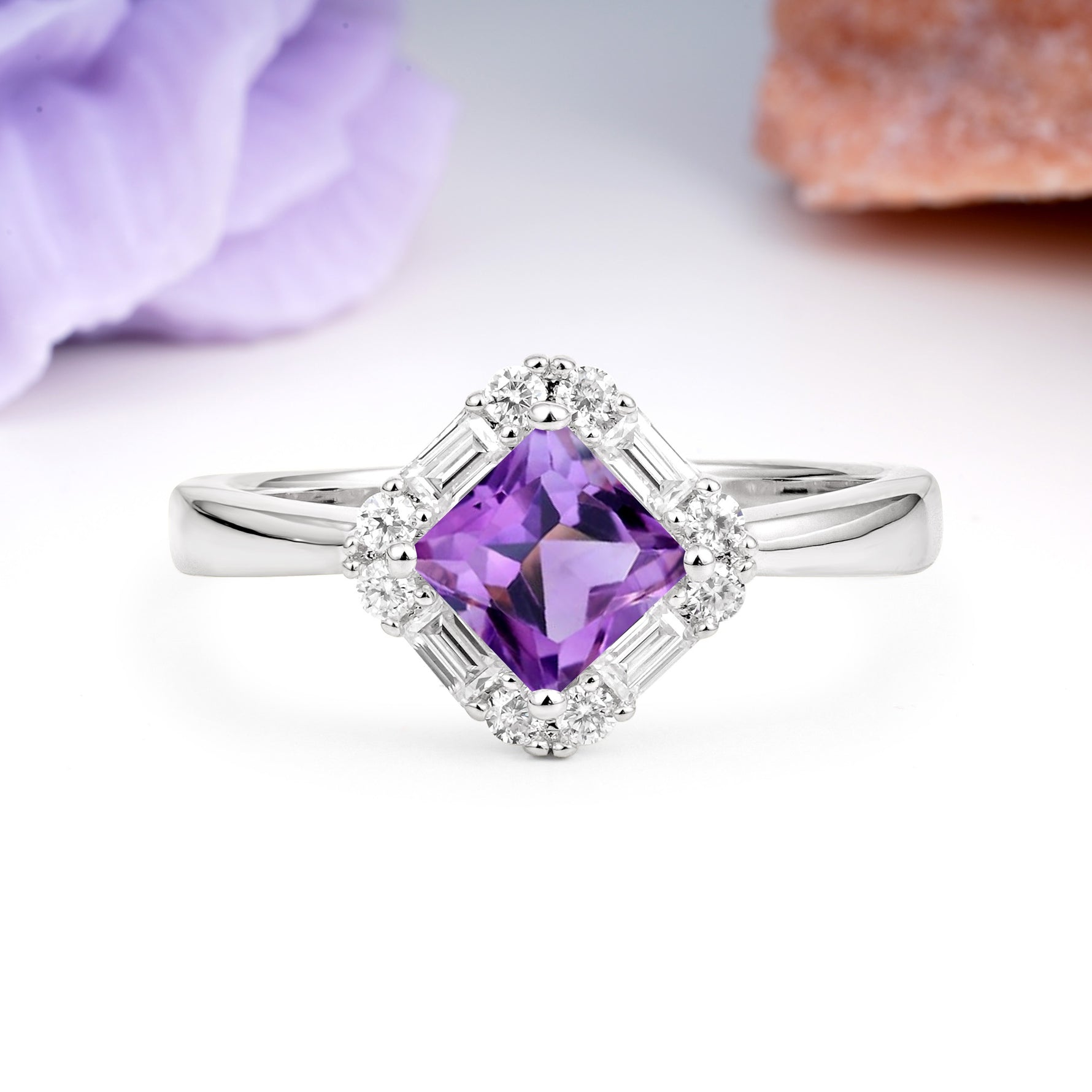 Classic Luxury 4-Prong Princess-Cut Amethyst Engagement Ring - Additional view