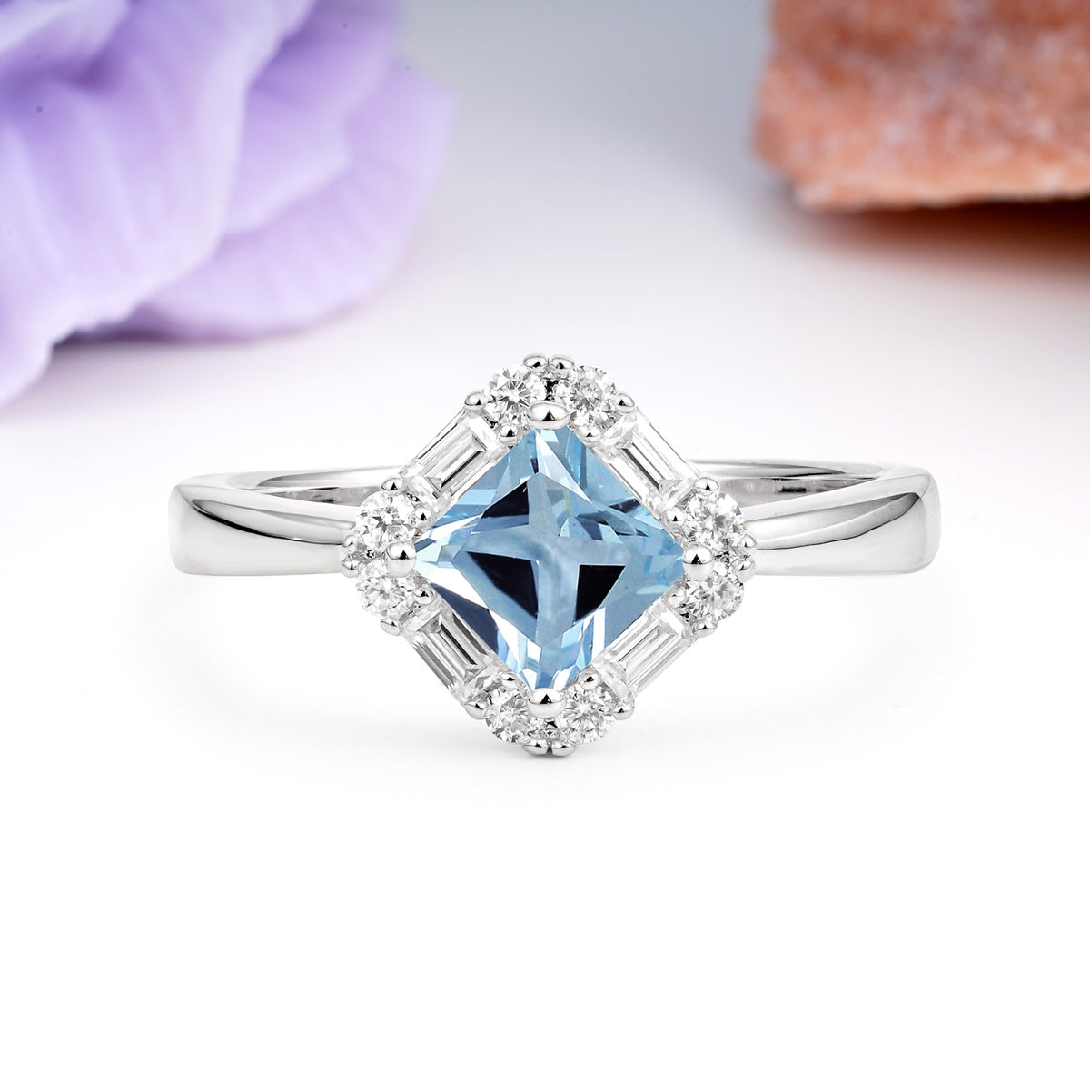 Classic Luxury 4-Prong Princess-Cut Aquamarine Engagement Ring - Additional view