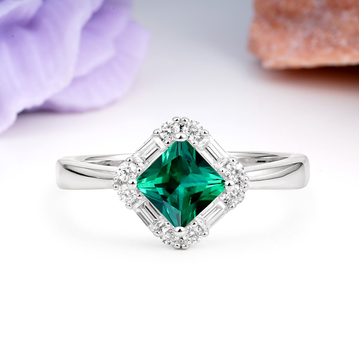 Classic Luxury 4-Prong Princess-Cut Emerald Engagement Ring - Additional view