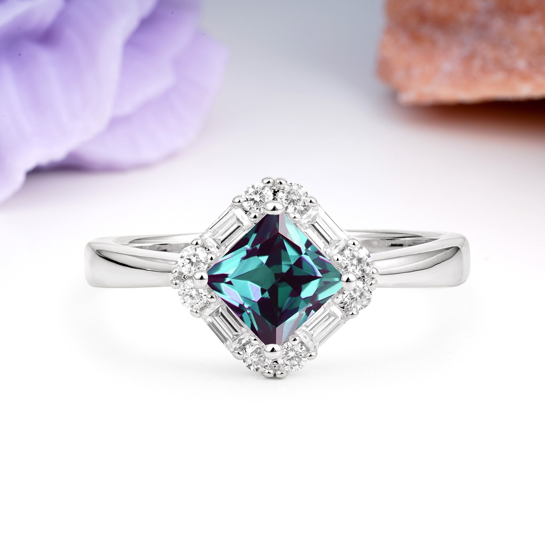 Classic Luxury 4-Prong Princess-Cut Alexandrite Engagement Ring - Additional view