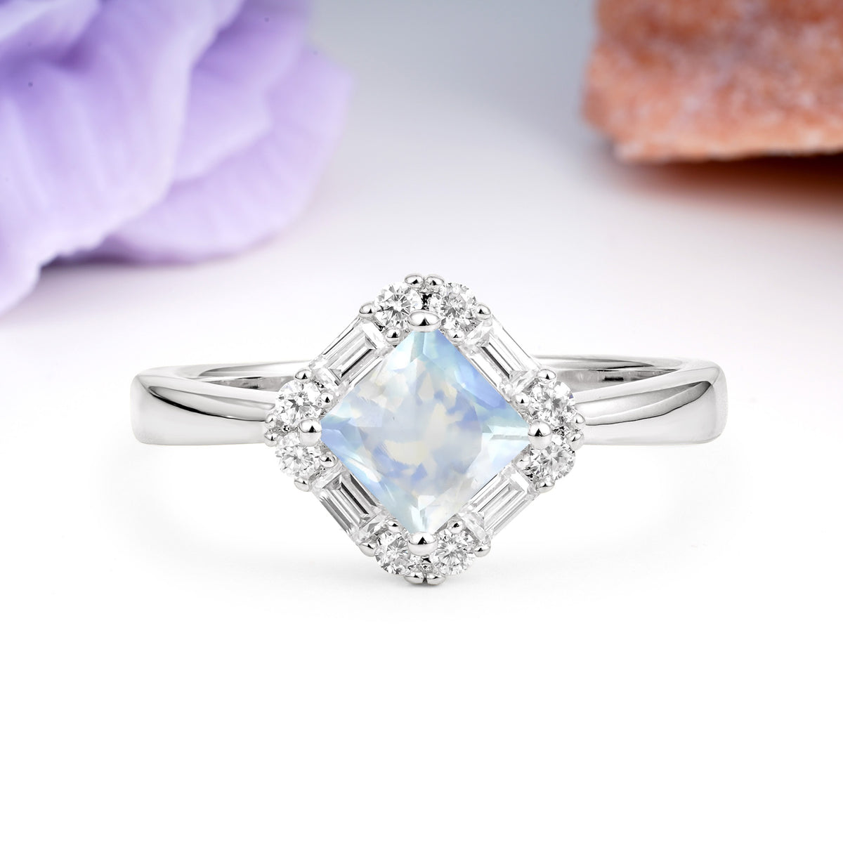 Classic Luxury 4-Prong Princess-Cut Moonstone Engagement Ring - Additional view