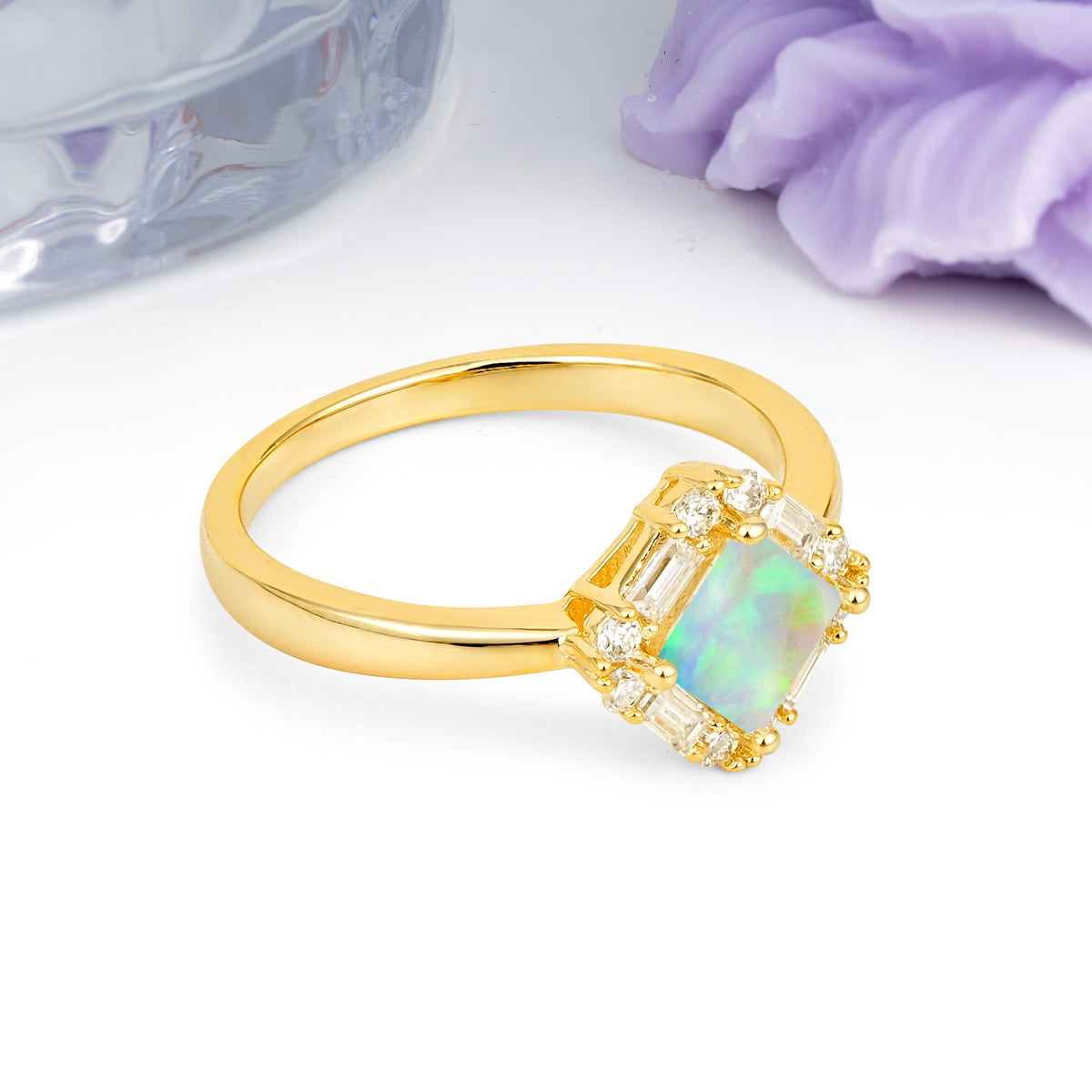 Classic Luxury 4-Prong Princess-Cut Fire Opal Engagement Ring - Additional view