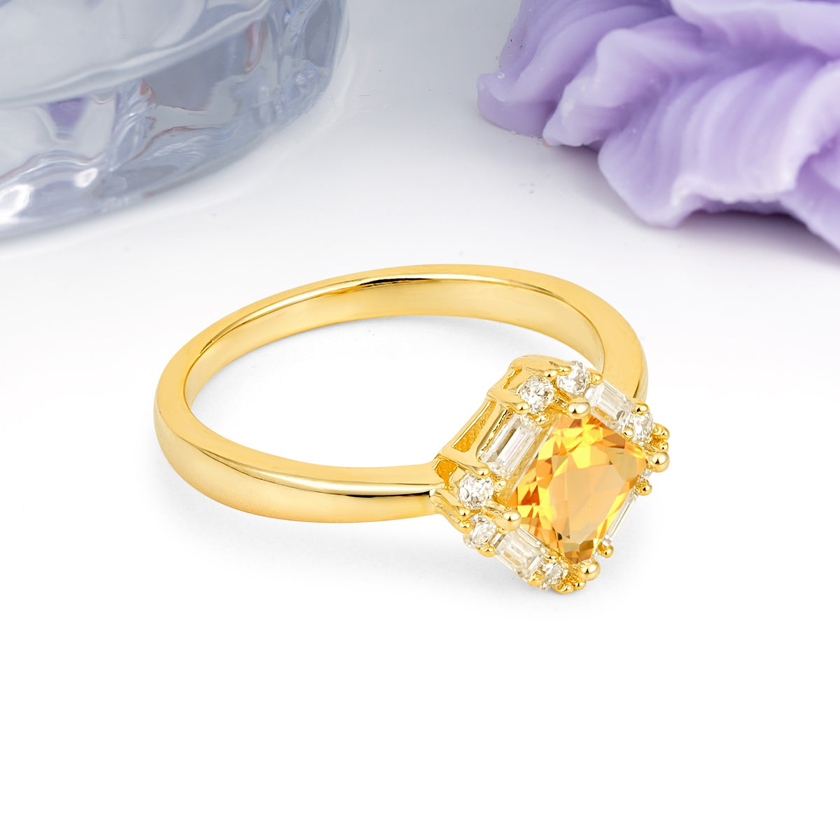 Classic Luxury 4-Prong Princess-Cut Citrine Engagement Ring - Additional view