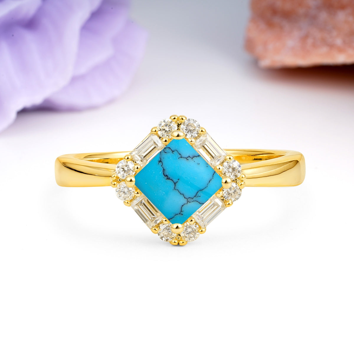 Classic Luxury 4-Prong Princess-Cut Turquoise Engagement Ring - Additional view