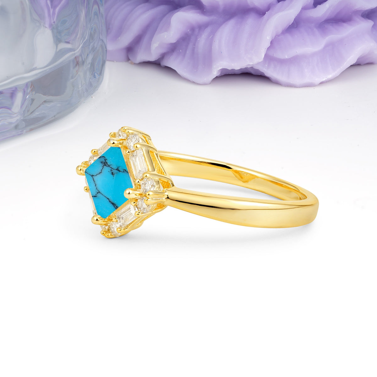 Classic Luxury 4-Prong Princess-Cut Turquoise Engagement Ring - Additional view