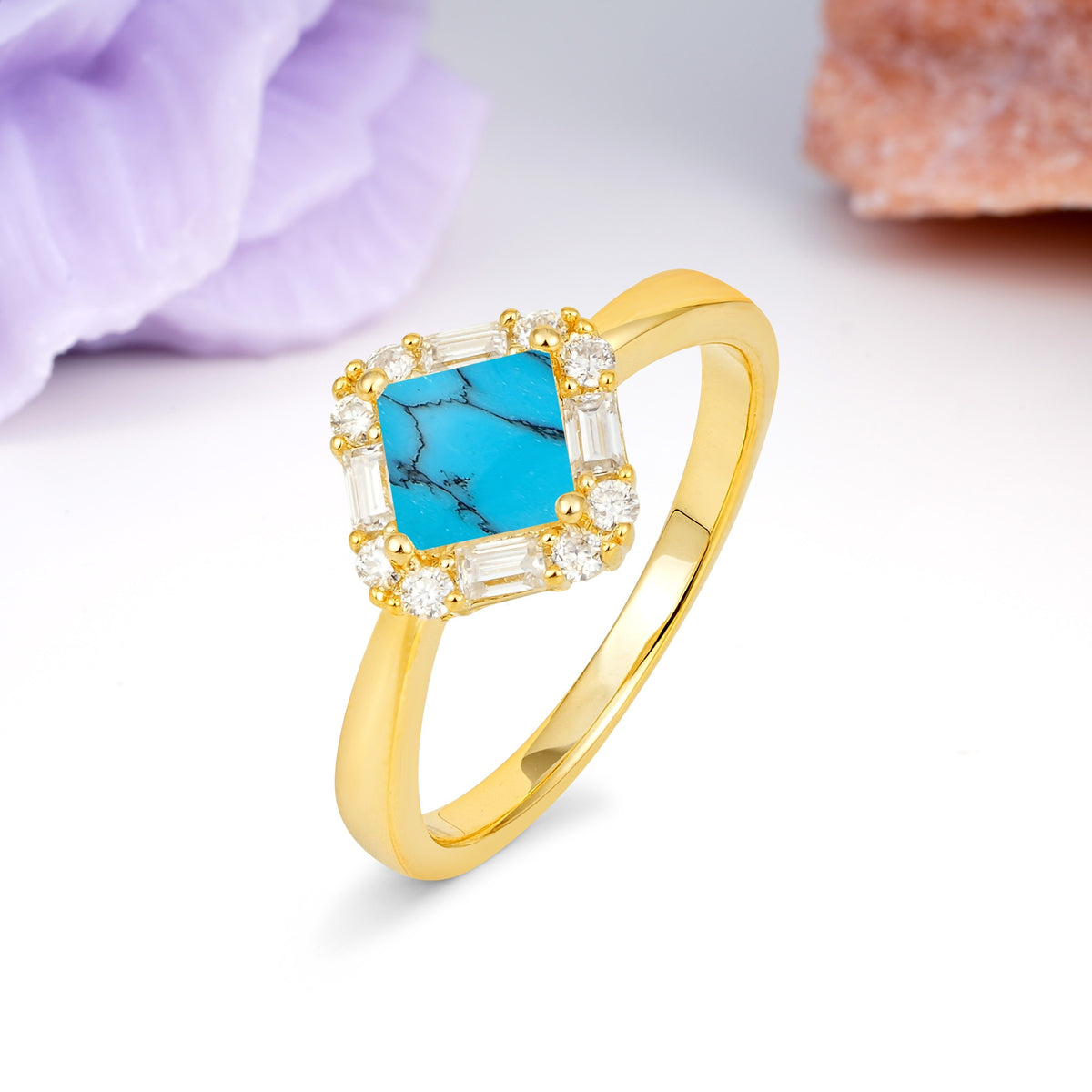 Classic Luxury 4-Prong Princess-Cut Turquoise Engagement Ring - Additional view