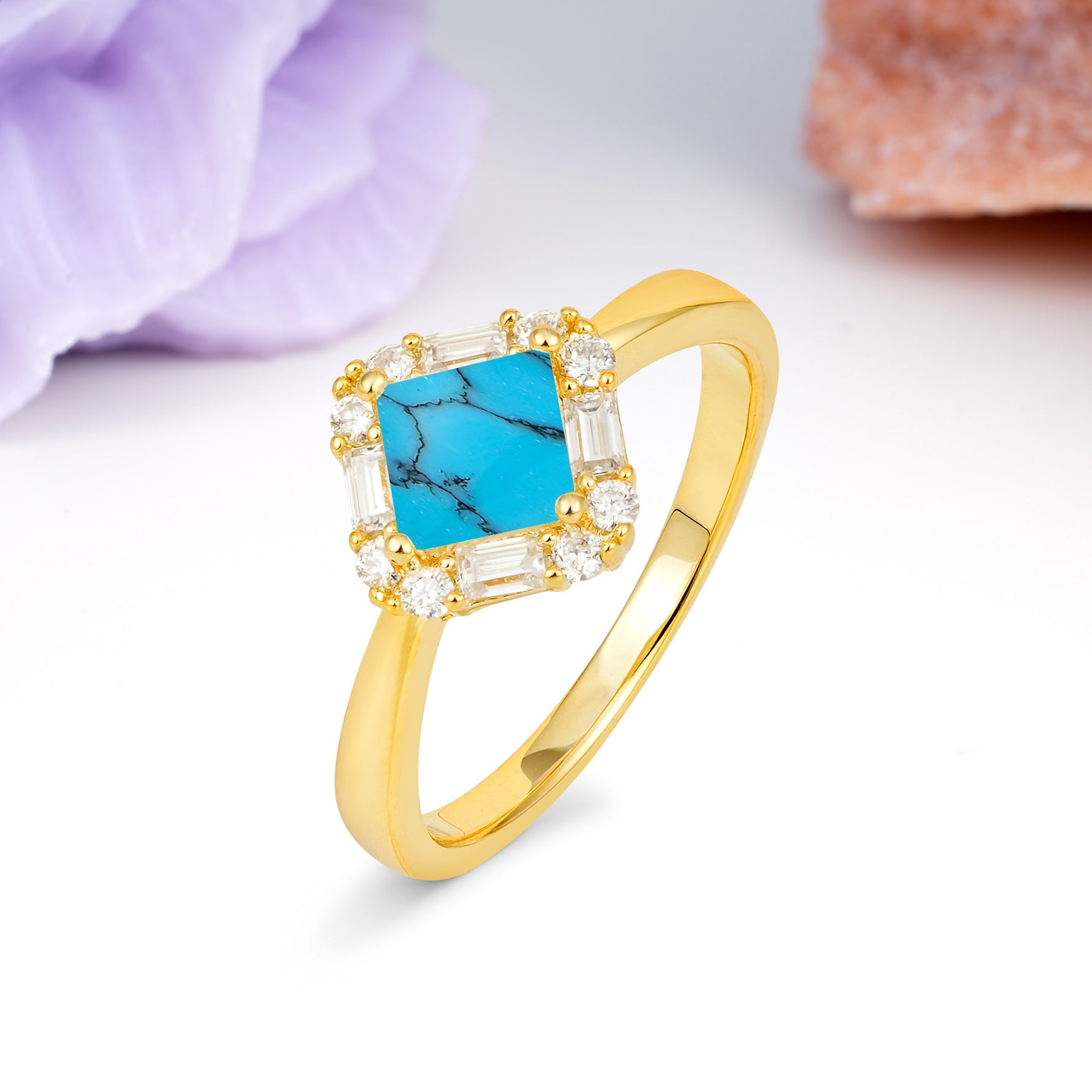 Classic Luxury 4-Prong Princess-Cut Turquoise Engagement Ring - Additional view