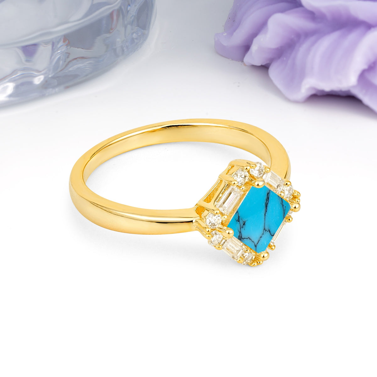 Classic Luxury 4-Prong Princess-Cut Turquoise Engagement Ring - Additional view