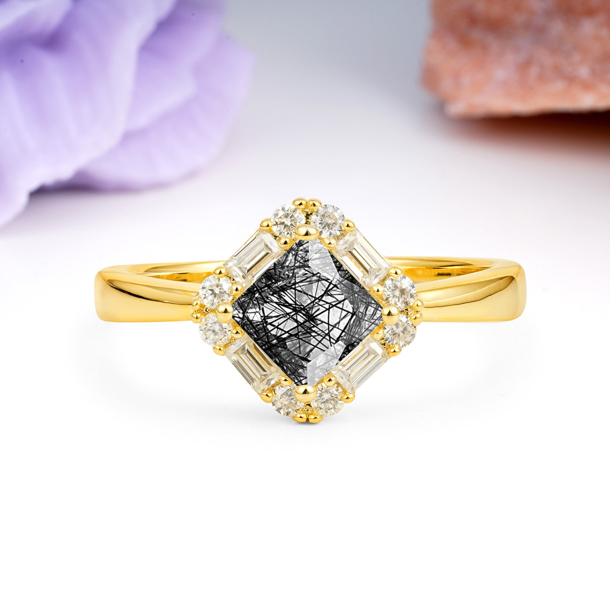 Classic Luxury 4-Prong Princess-Cut Black Rutilated Quartz Engagement Ring - Additional view