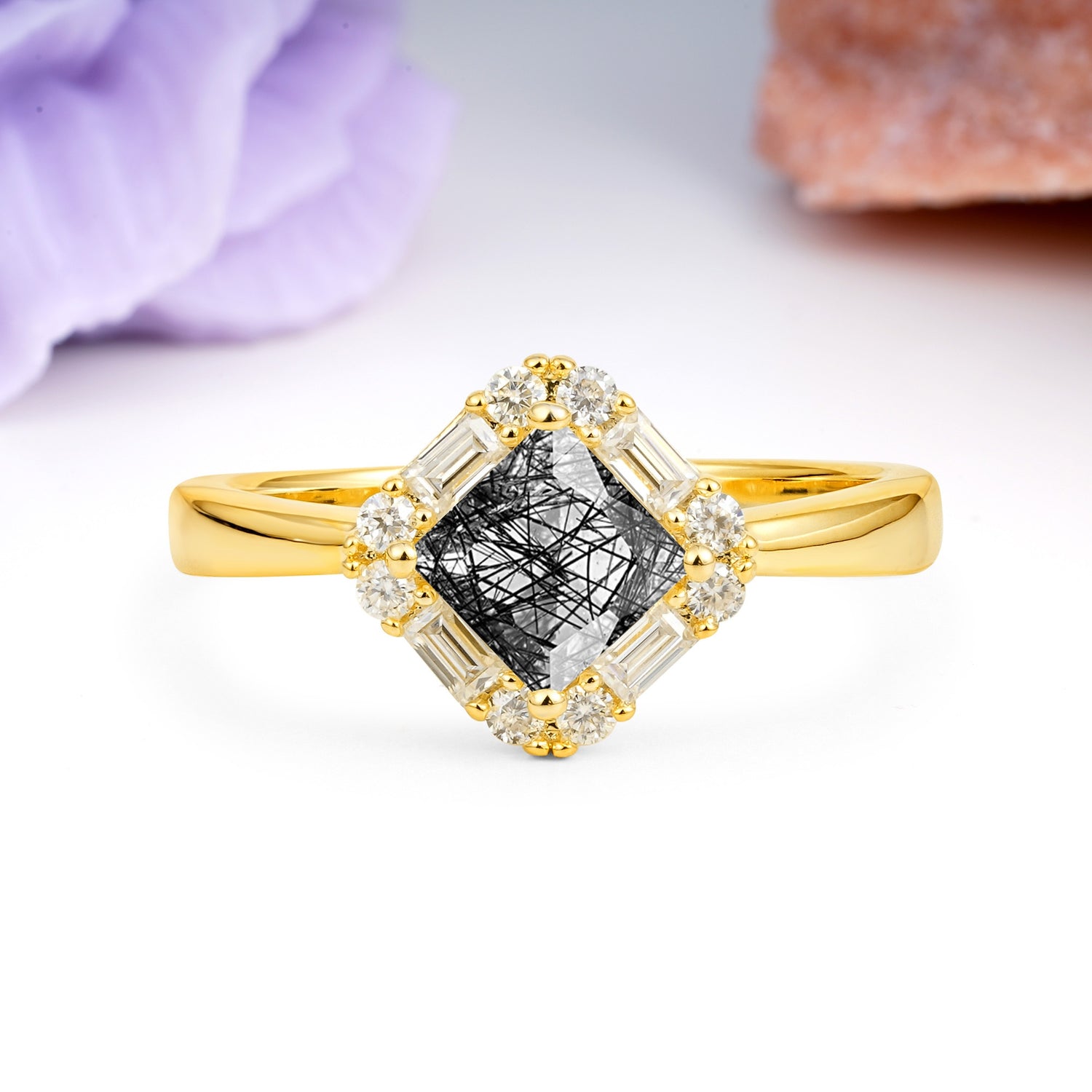 Classic Luxury 4-Prong Princess-Cut Black Rutilated Quartz Engagement Ring - Additional view