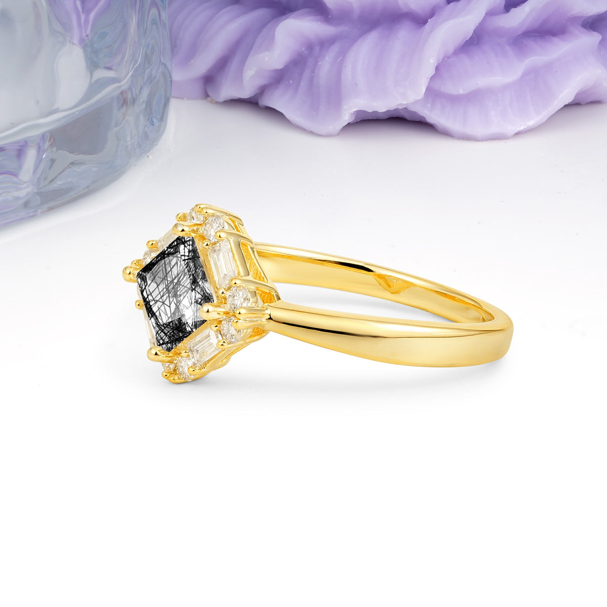 Classic Luxury 4-Prong Princess-Cut Black Rutilated Quartz Engagement Ring - Additional view