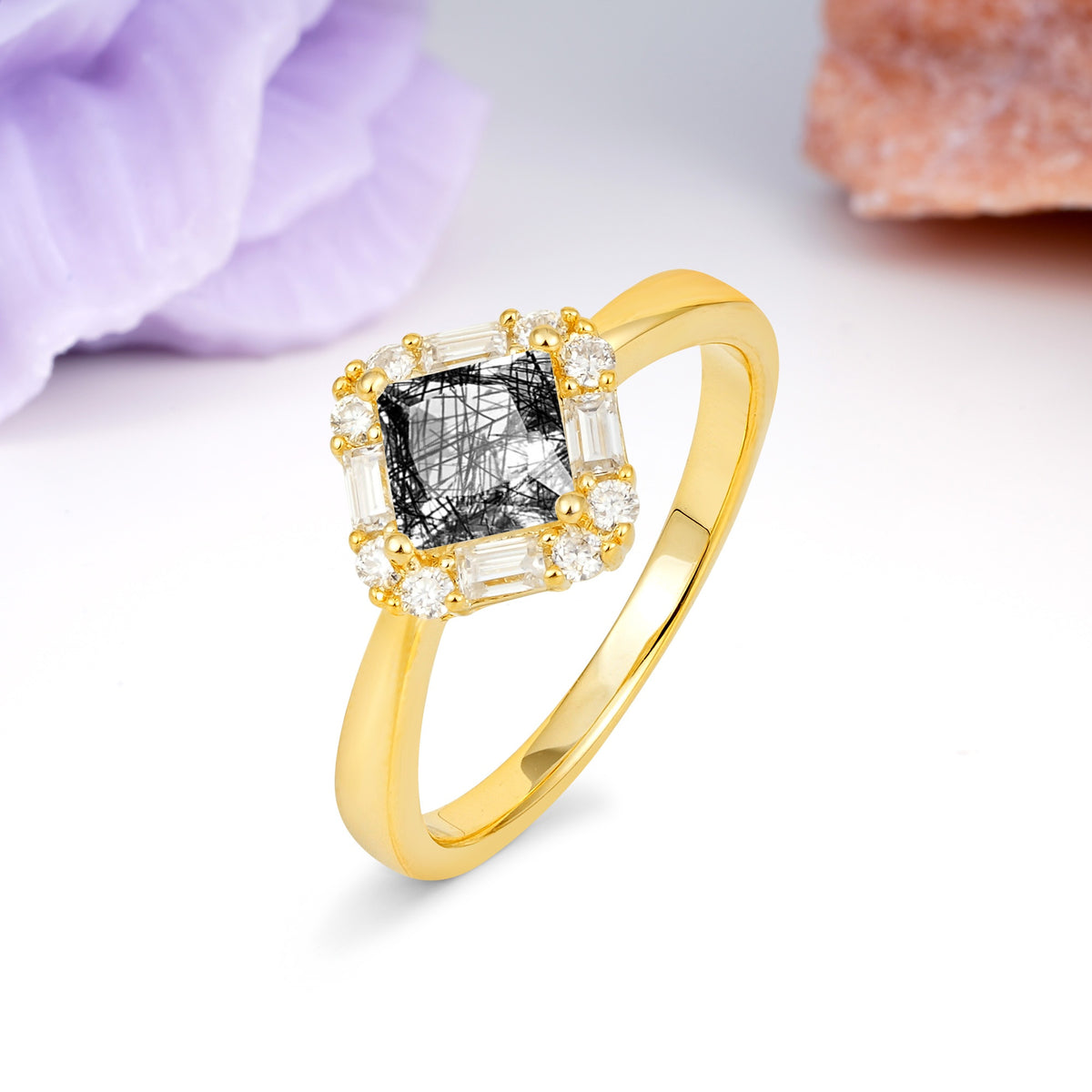 Classic Luxury 4-Prong Princess-Cut Black Rutilated Quartz Engagement Ring - Additional view