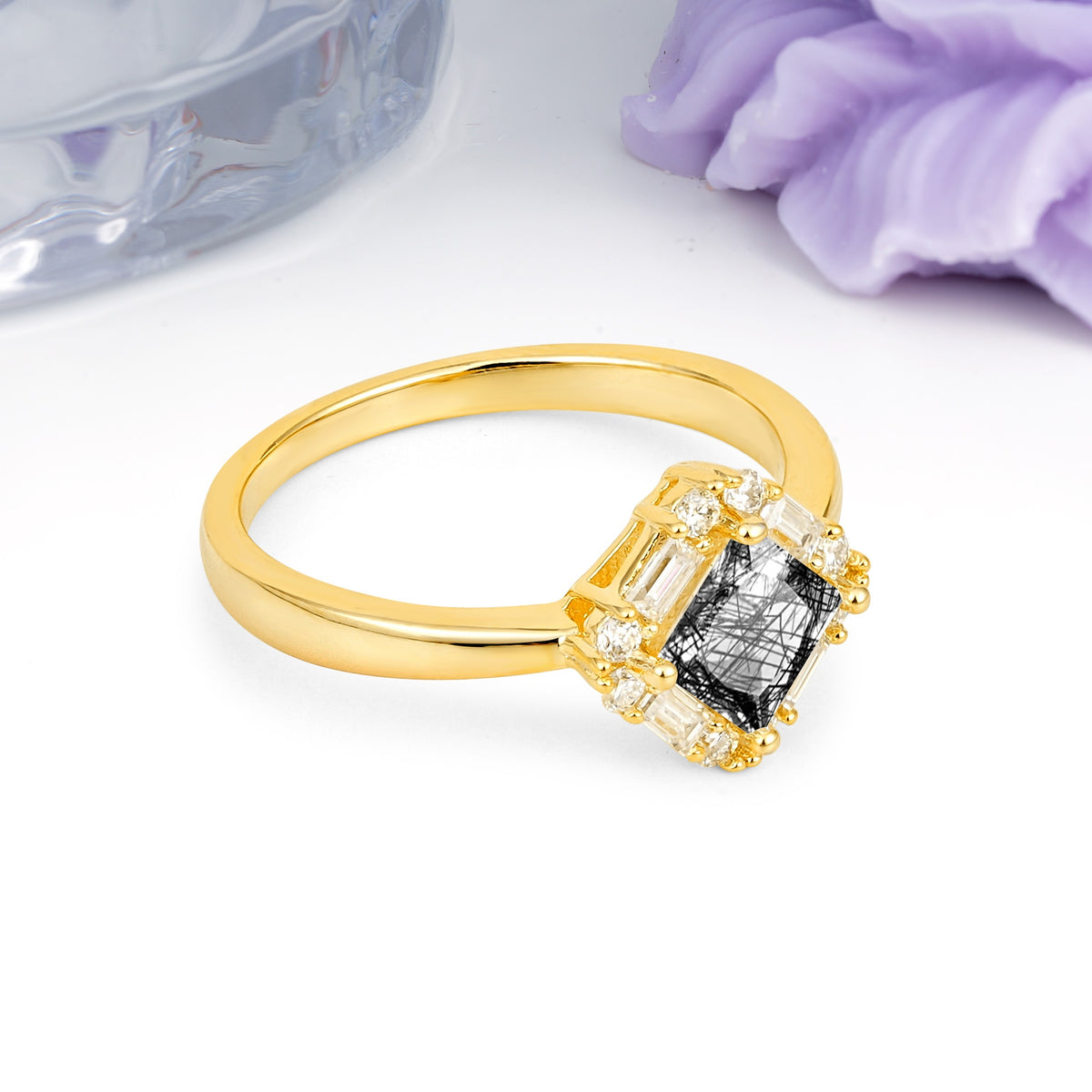 Classic Luxury 4-Prong Princess-Cut Black Rutilated Quartz Engagement Ring - Additional view