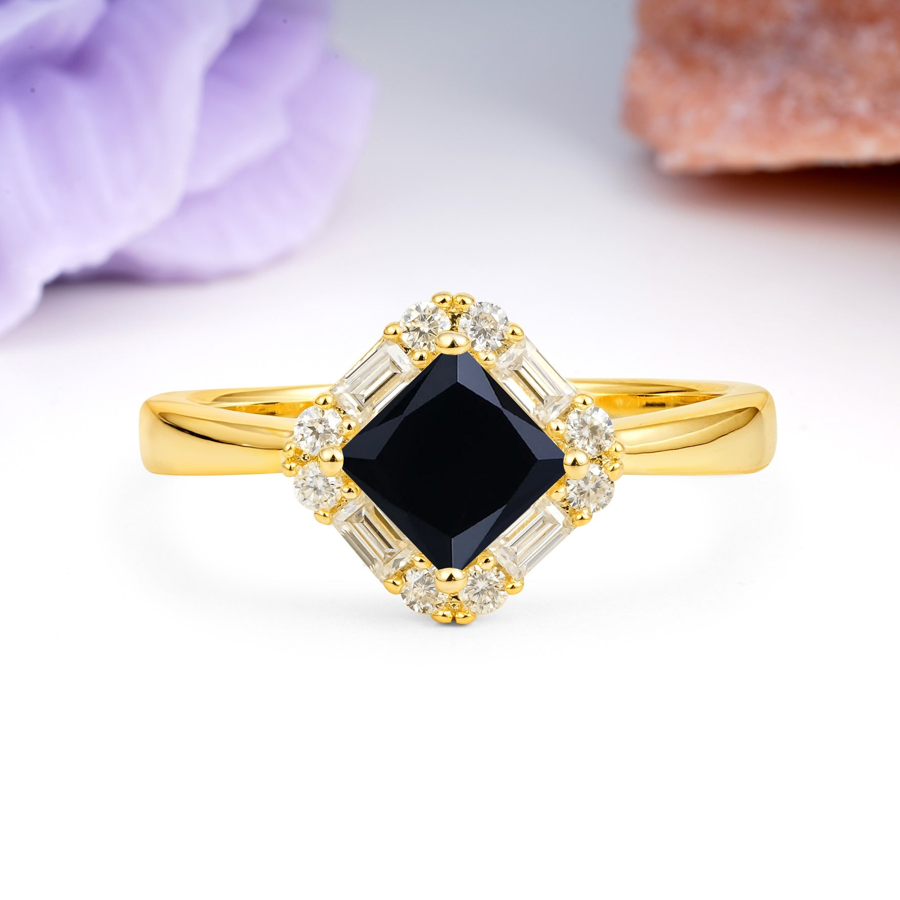 Classic Luxury 4-Prong Princess-Cut Black Onyx Engagement Ring - Additional view