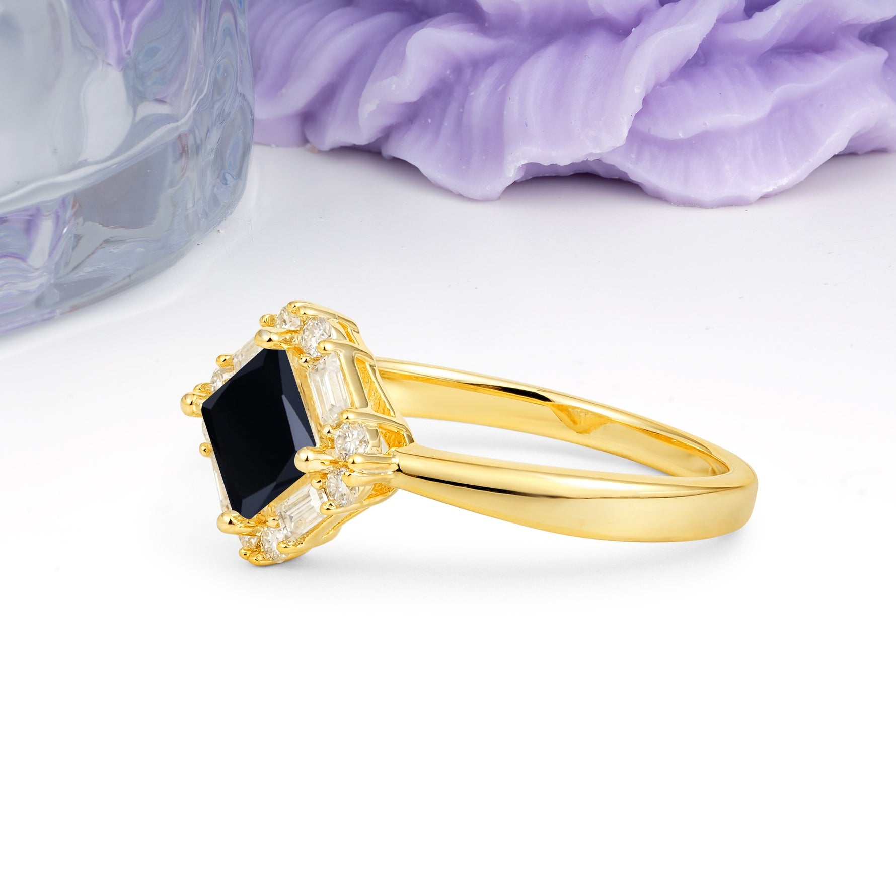 Classic Luxury 4-Prong Princess-Cut Black Onyx Engagement Ring - Additional view