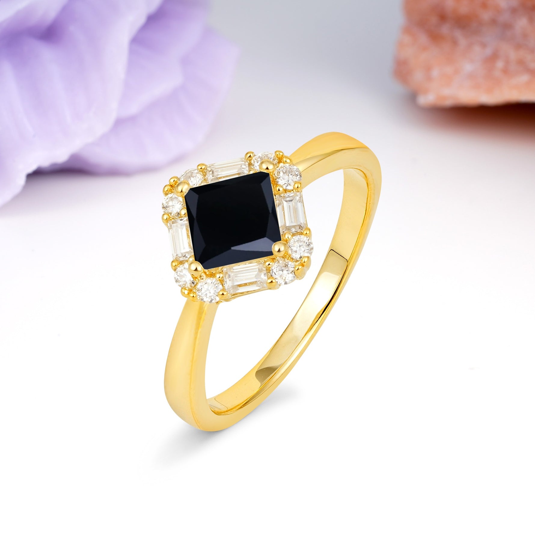 Classic Luxury 4-Prong Princess-Cut Black Onyx Engagement Ring - Additional view