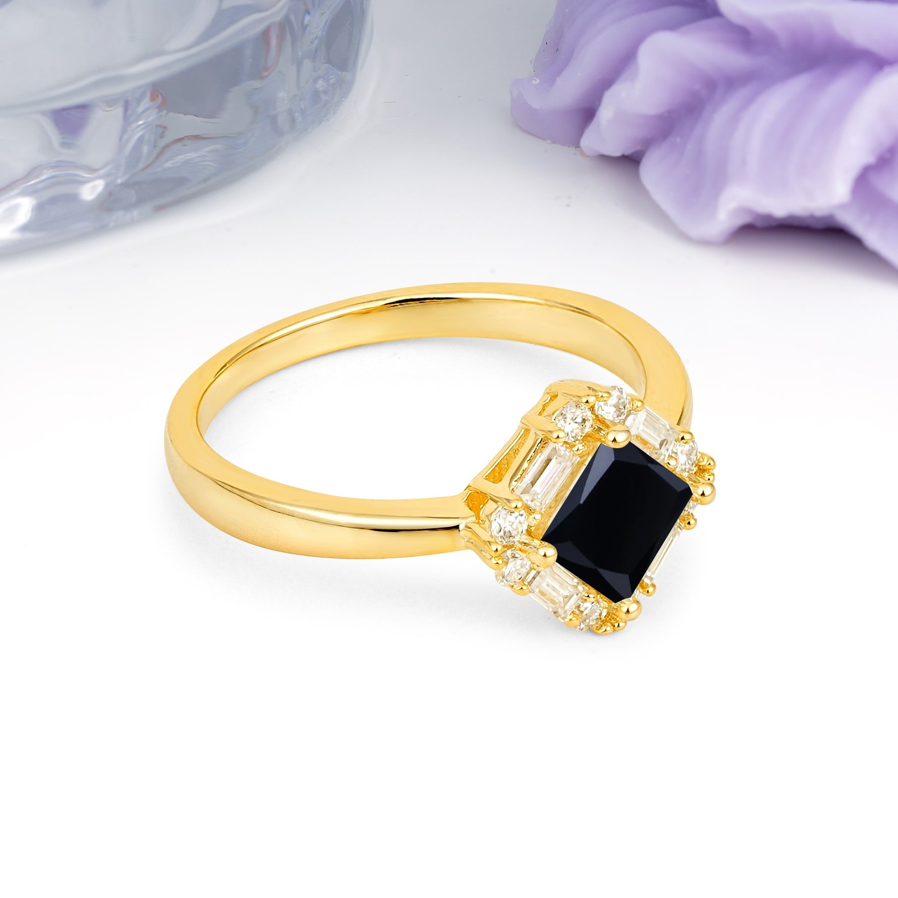 Classic Luxury 4-Prong Princess-Cut Black Onyx Engagement Ring - Additional view