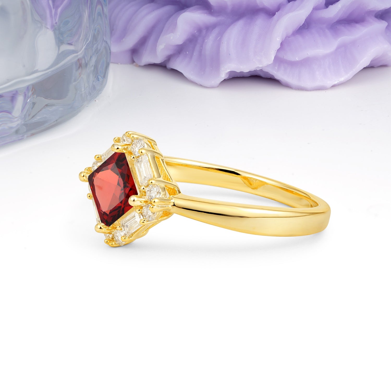 Classic Luxury 4-Prong Princess-Cut Garnet Engagement Ring - Additional view
