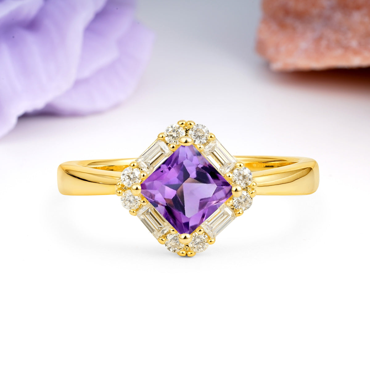 Classic Luxury 4-Prong Princess-Cut Amethyst Engagement Ring - Additional view