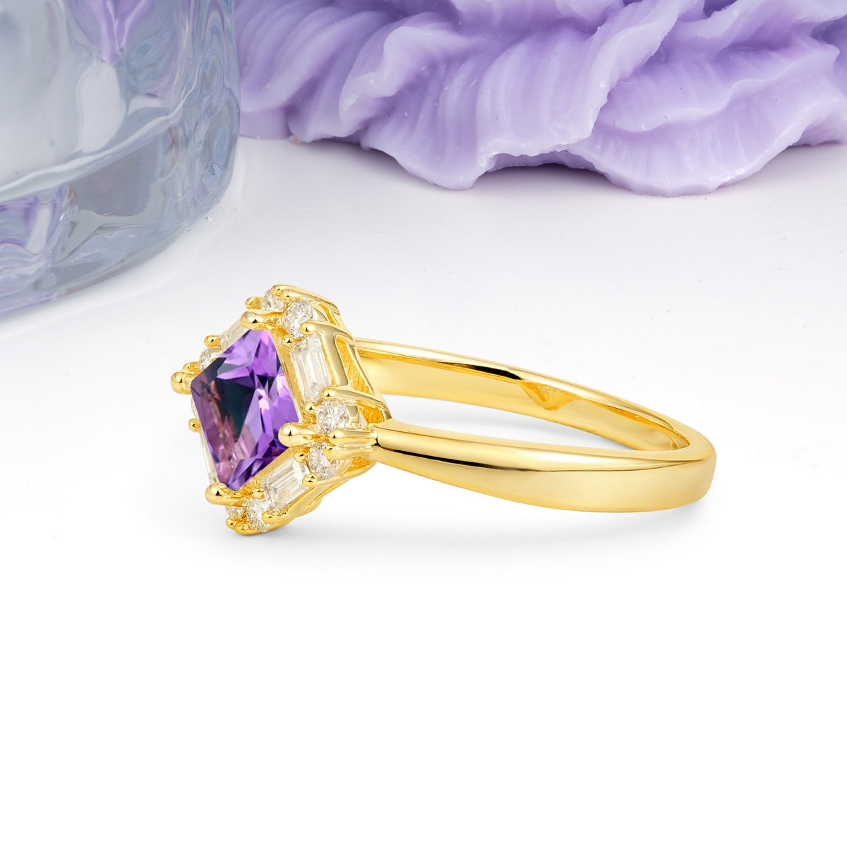 Classic Luxury 4-Prong Princess-Cut Amethyst Engagement Ring - Additional view