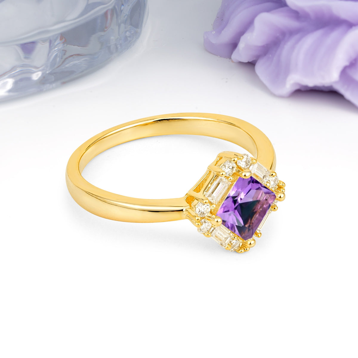 Classic Luxury 4-Prong Princess-Cut Amethyst Engagement Ring - Additional view