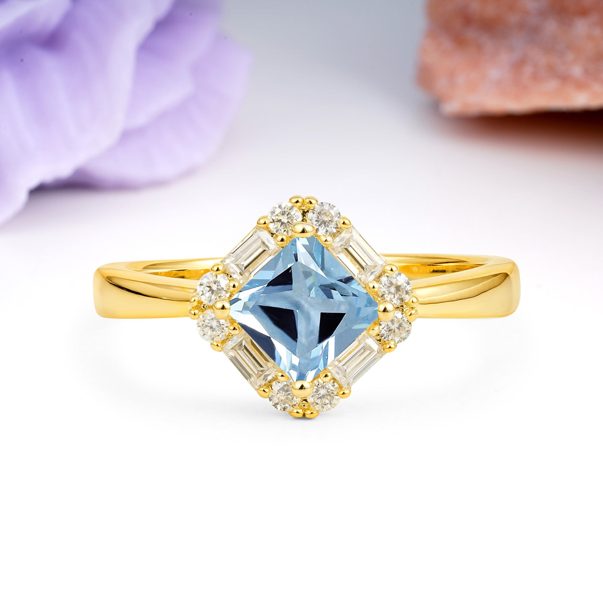 Classic Luxury 4-Prong Princess-Cut Aquamarine Engagement Ring - Additional view