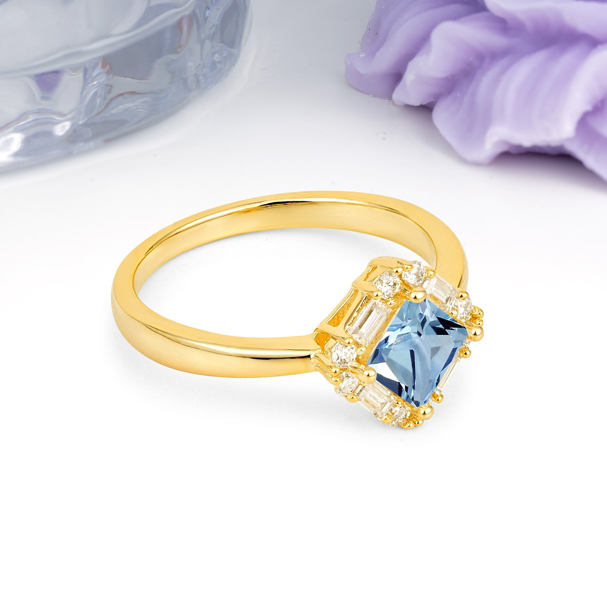 Classic Luxury 4-Prong Princess-Cut Aquamarine Engagement Ring - Additional view
