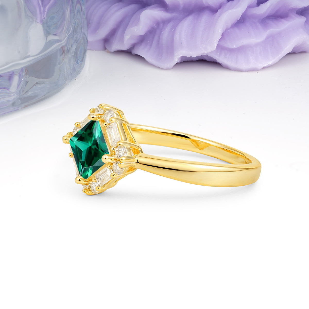 Classic Luxury 4-Prong Princess-Cut Emerald Engagement Ring - Additional view