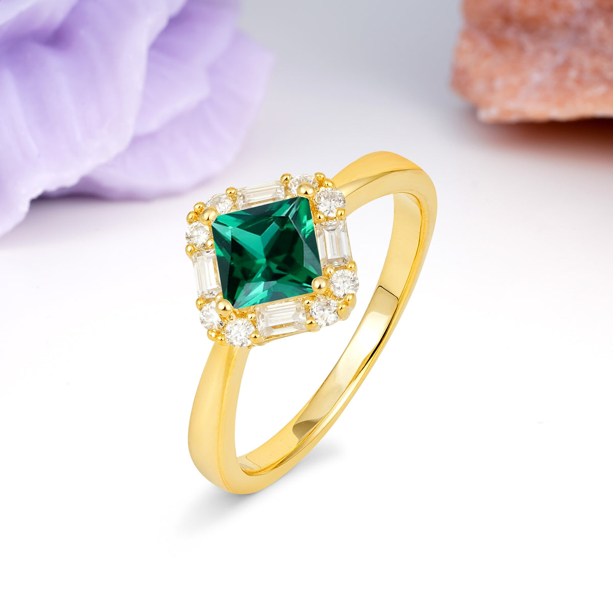 Classic Luxury 4-Prong Princess-Cut Emerald Engagement Ring - Additional view