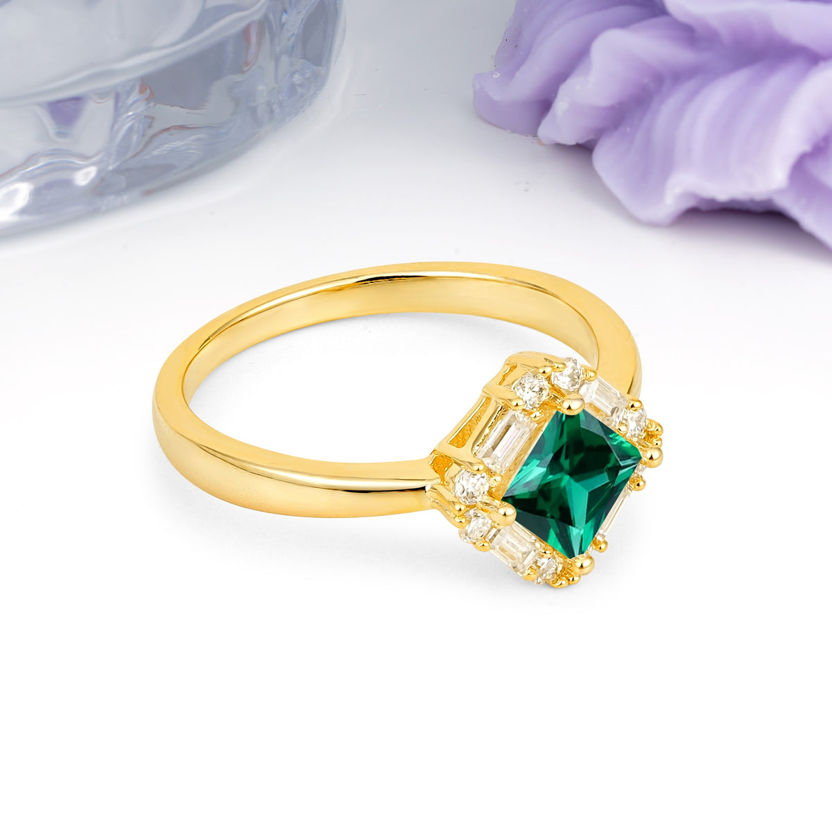 Classic Luxury 4-Prong Princess-Cut Emerald Engagement Ring - Additional view
