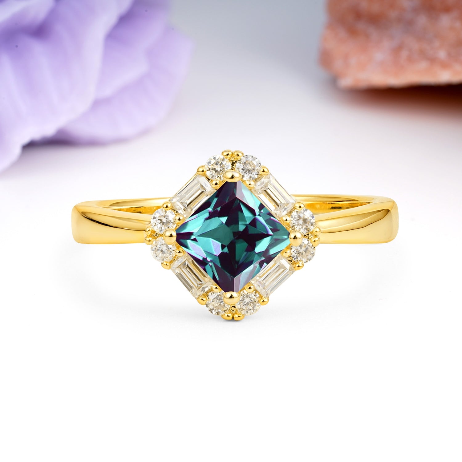 Classic Luxury 4-Prong Princess-Cut Alexandrite Engagement Ring - Additional view