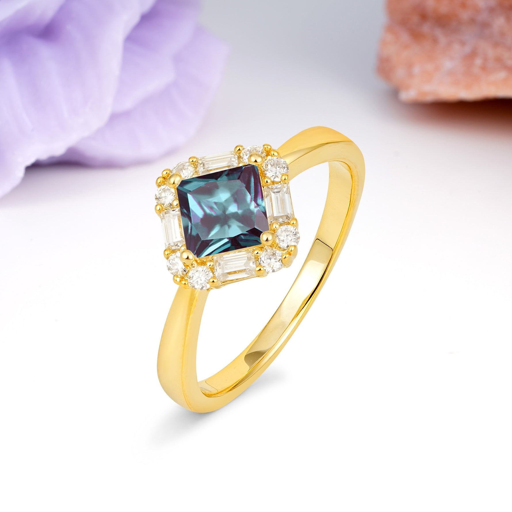 Classic Luxury 4-Prong Princess-Cut Alexandrite Engagement Ring - Additional view