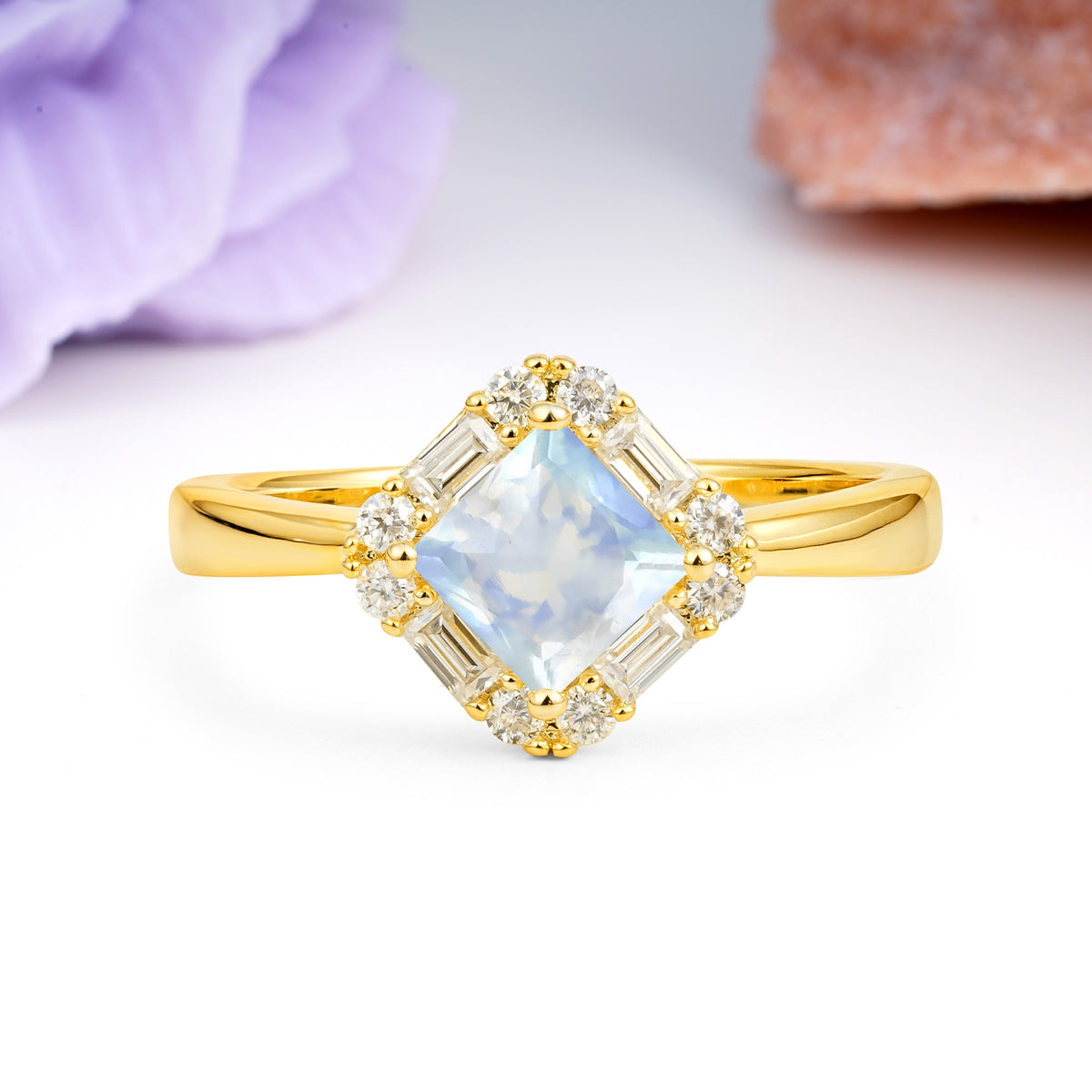 Classic Luxury 4-Prong Princess-Cut Moonstone Engagement Ring - Additional view