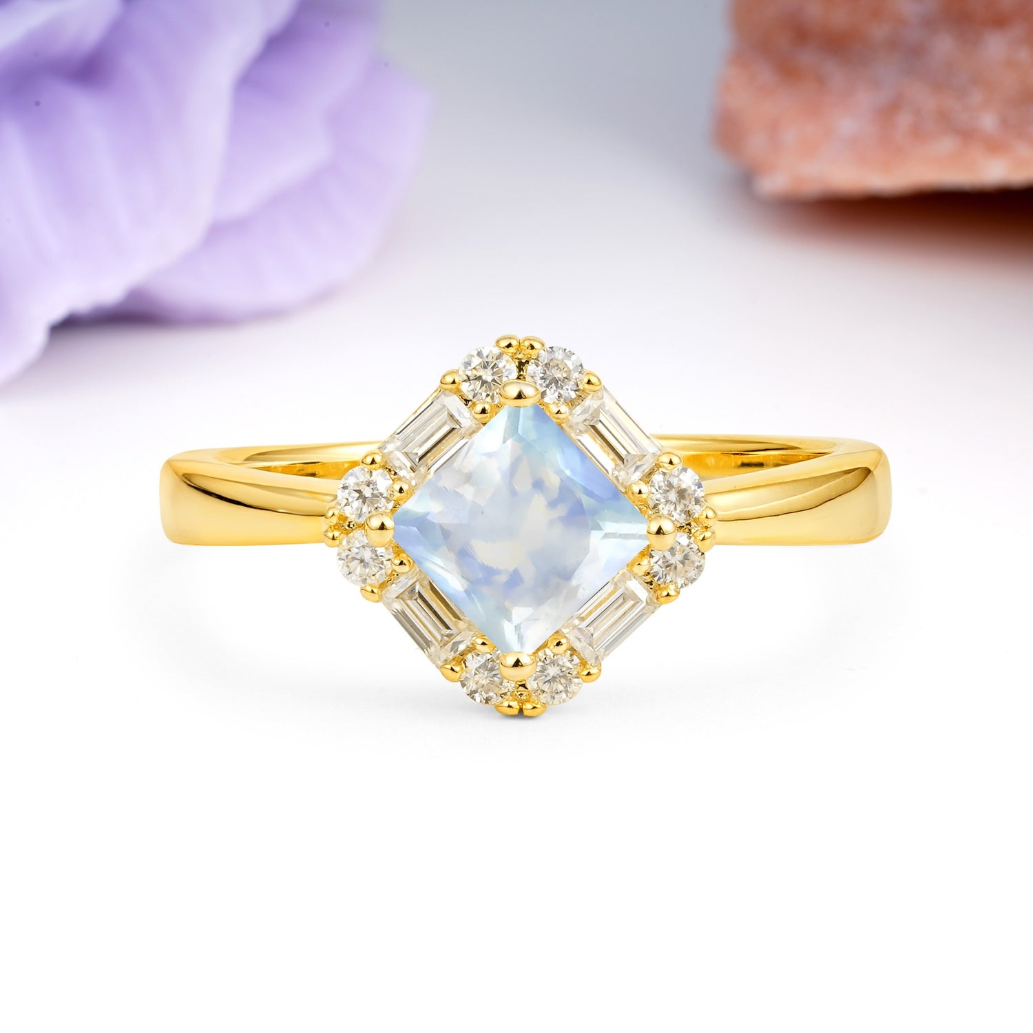 Classic Luxury 4-Prong Princess-Cut Moonstone Engagement Ring - Additional view