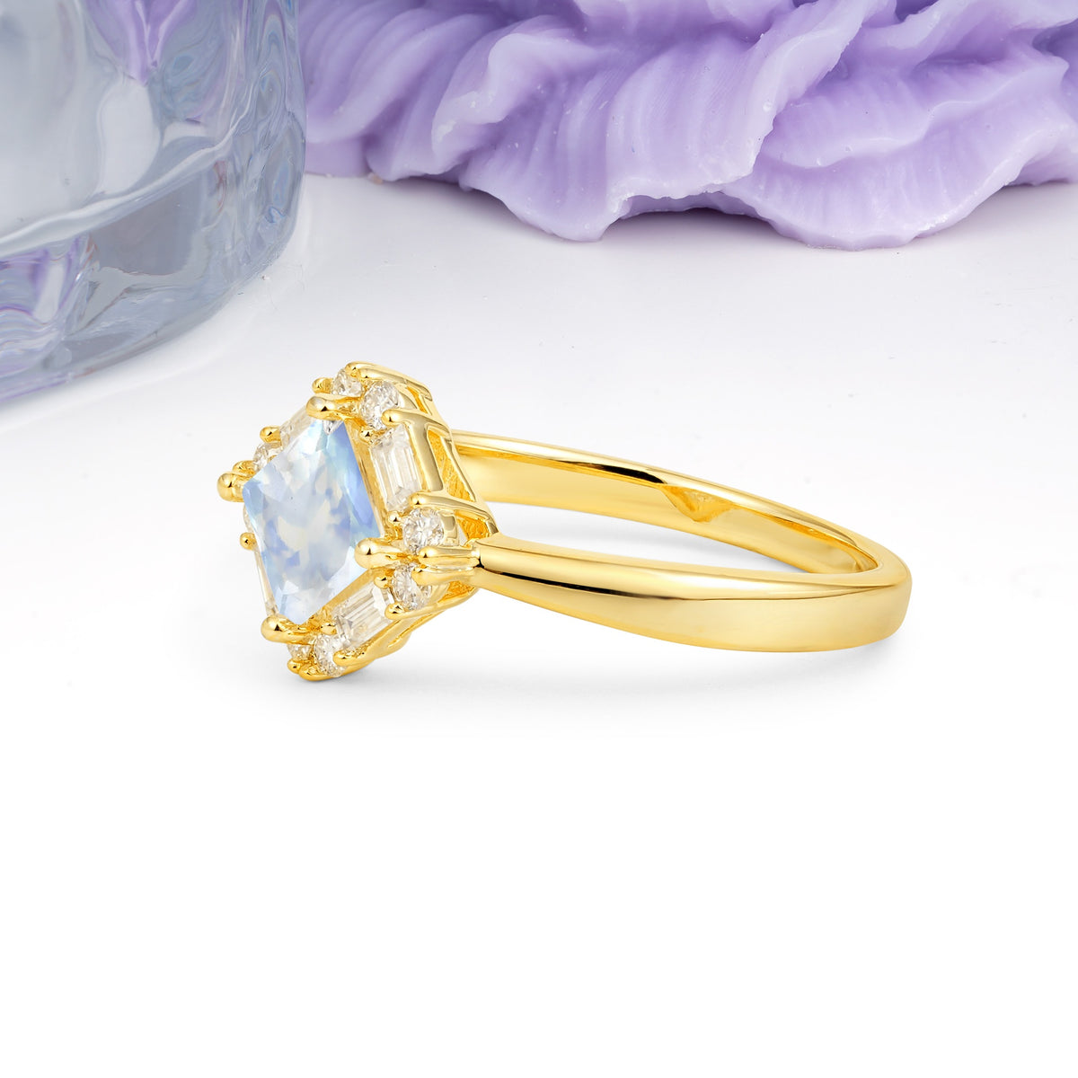 Classic Luxury 4-Prong Princess-Cut Moonstone Engagement Ring - Additional view