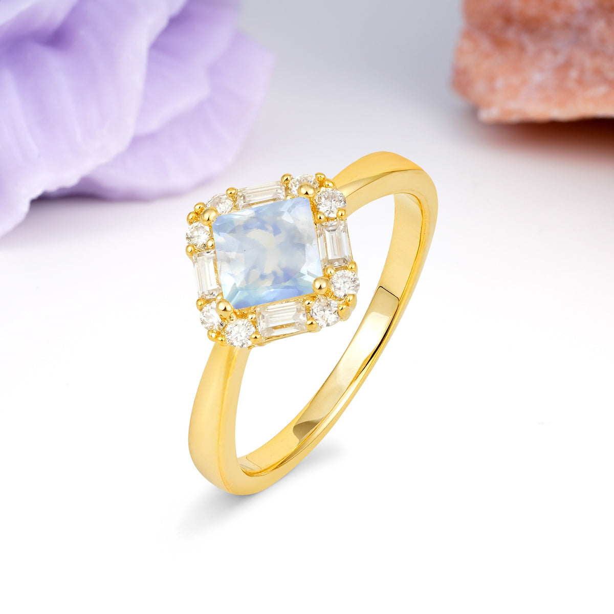 Classic Luxury 4-Prong Princess-Cut Moonstone Engagement Ring - Additional view