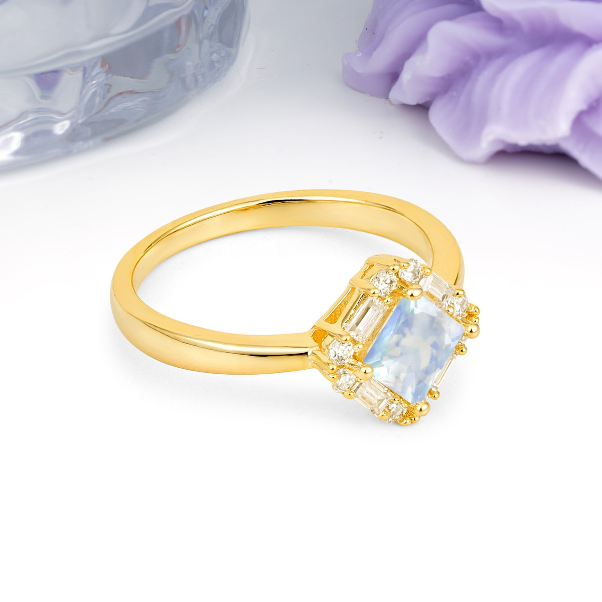 Classic Luxury 4-Prong Princess-Cut Moonstone Engagement Ring - Additional view