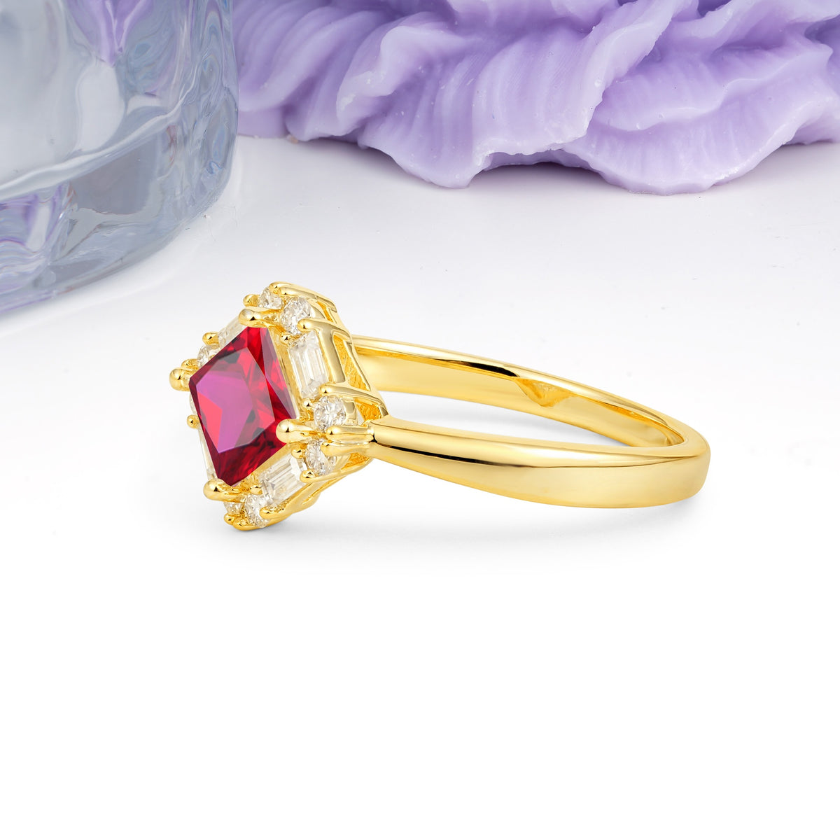 Classic Luxury 4-Prong Princess-Cut Ruby Engagement Ring - Additional view