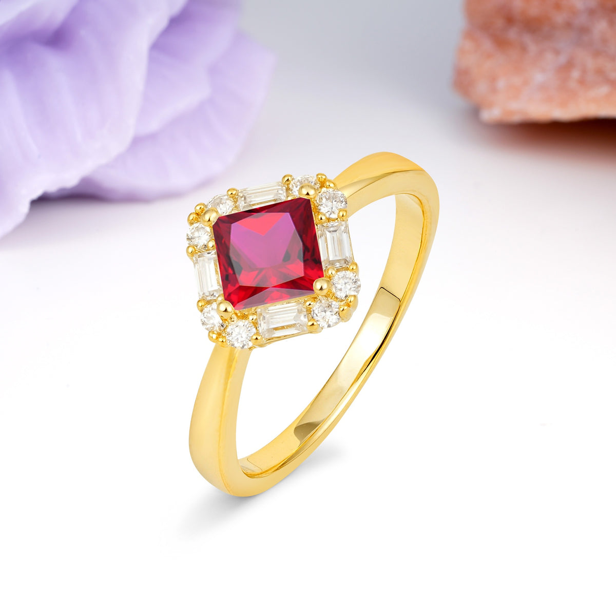 Classic Luxury 4-Prong Princess-Cut Ruby Engagement Ring - Additional view