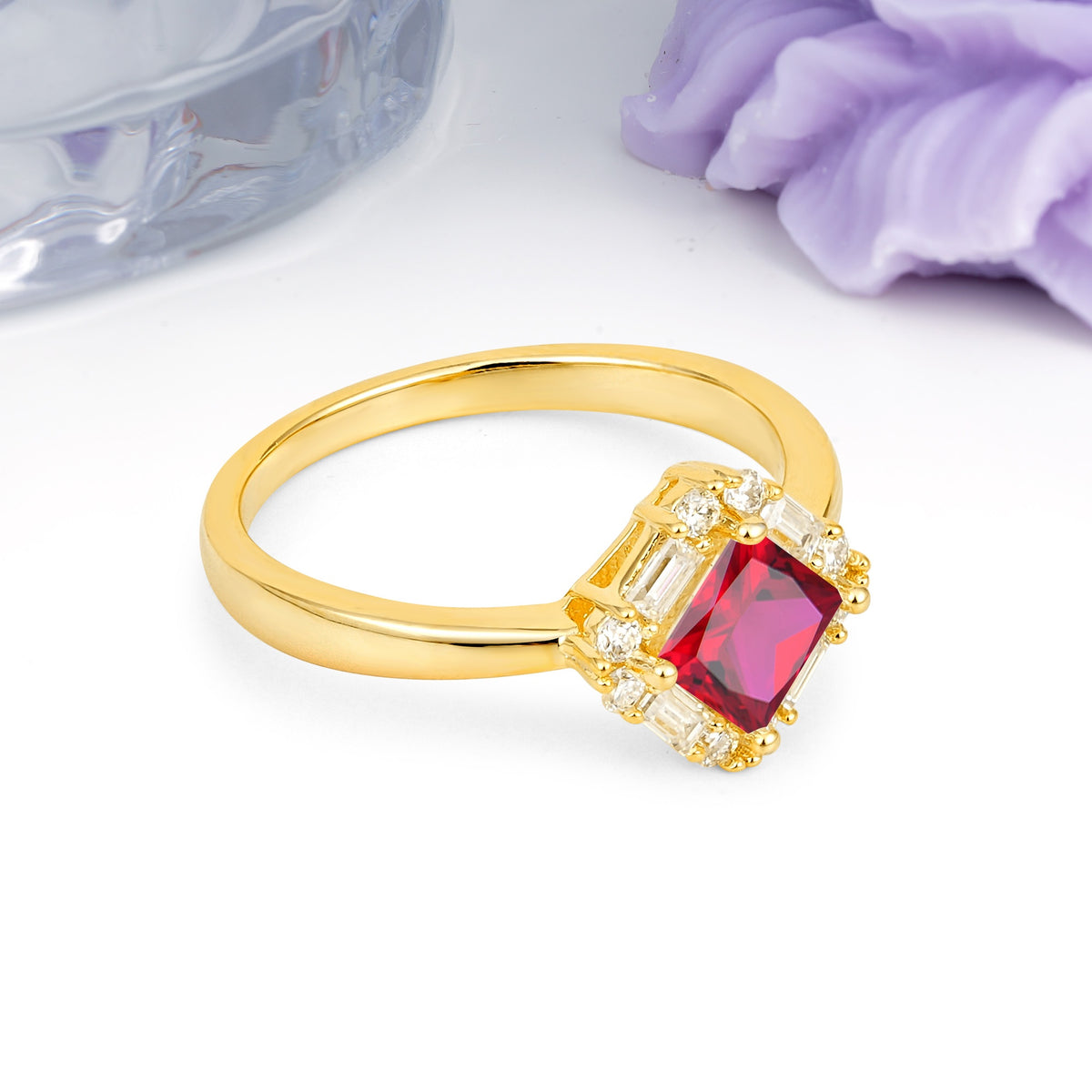 Classic Luxury 4-Prong Princess-Cut Ruby Engagement Ring - Additional view