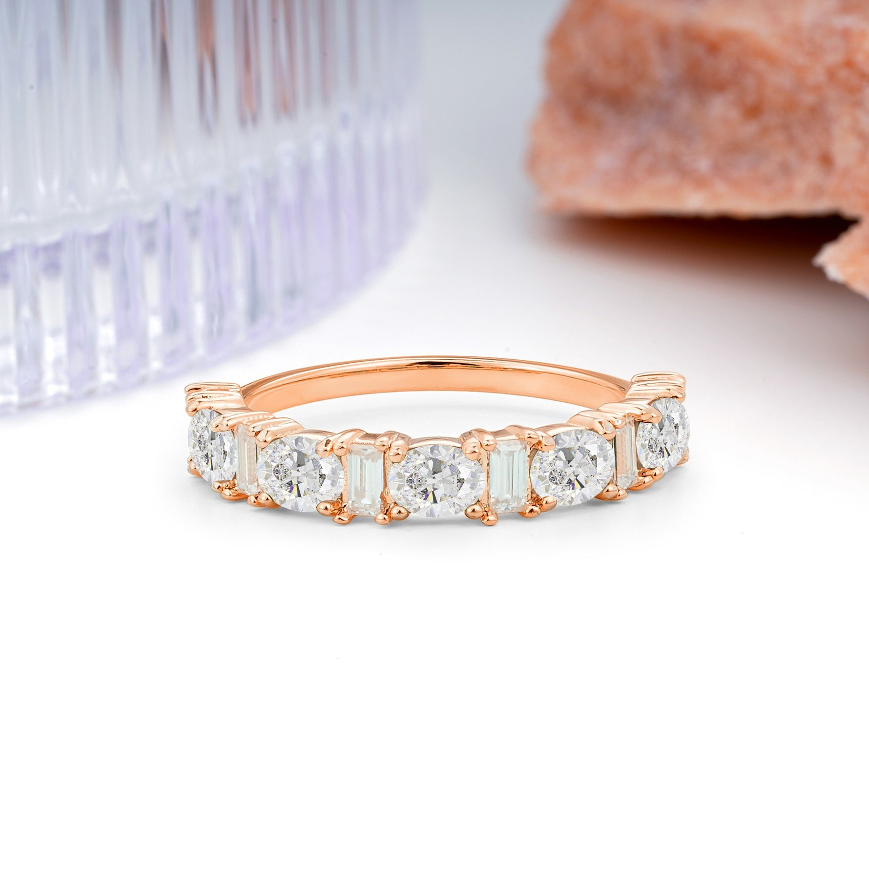 Alternating Round Cut Moissanite Half‑Eternity Stackable Wedding Ring - Additional view