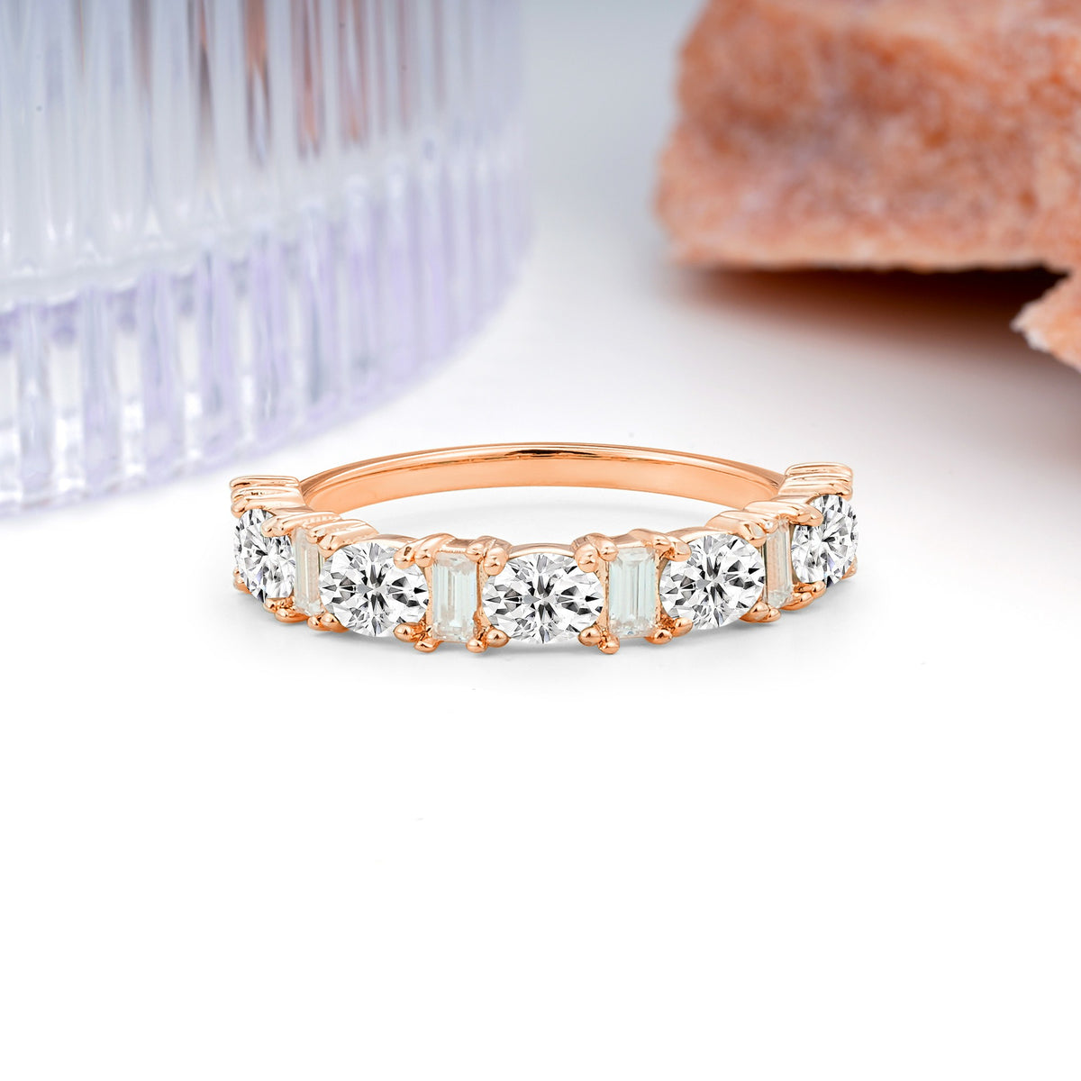 Alternating Round Cut Lab Diamond Half‑Eternity Stackable Wedding Ring - Additional view