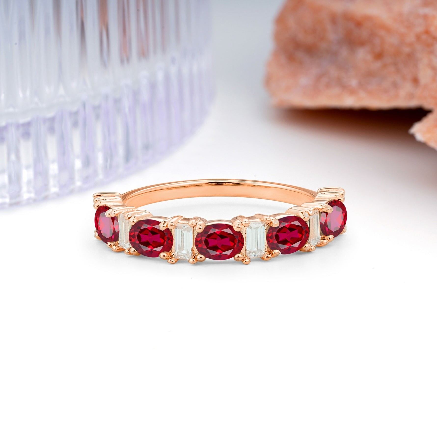 Alternating Round Cut Ruby Half‑Eternity Stackable Wedding Ring - Additional view