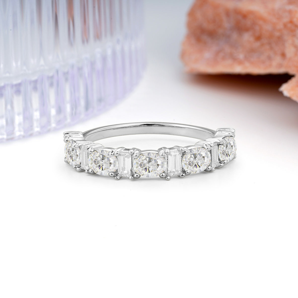 Alternating Round Cut Moissanite Half‑Eternity Stackable Wedding Ring - Additional view