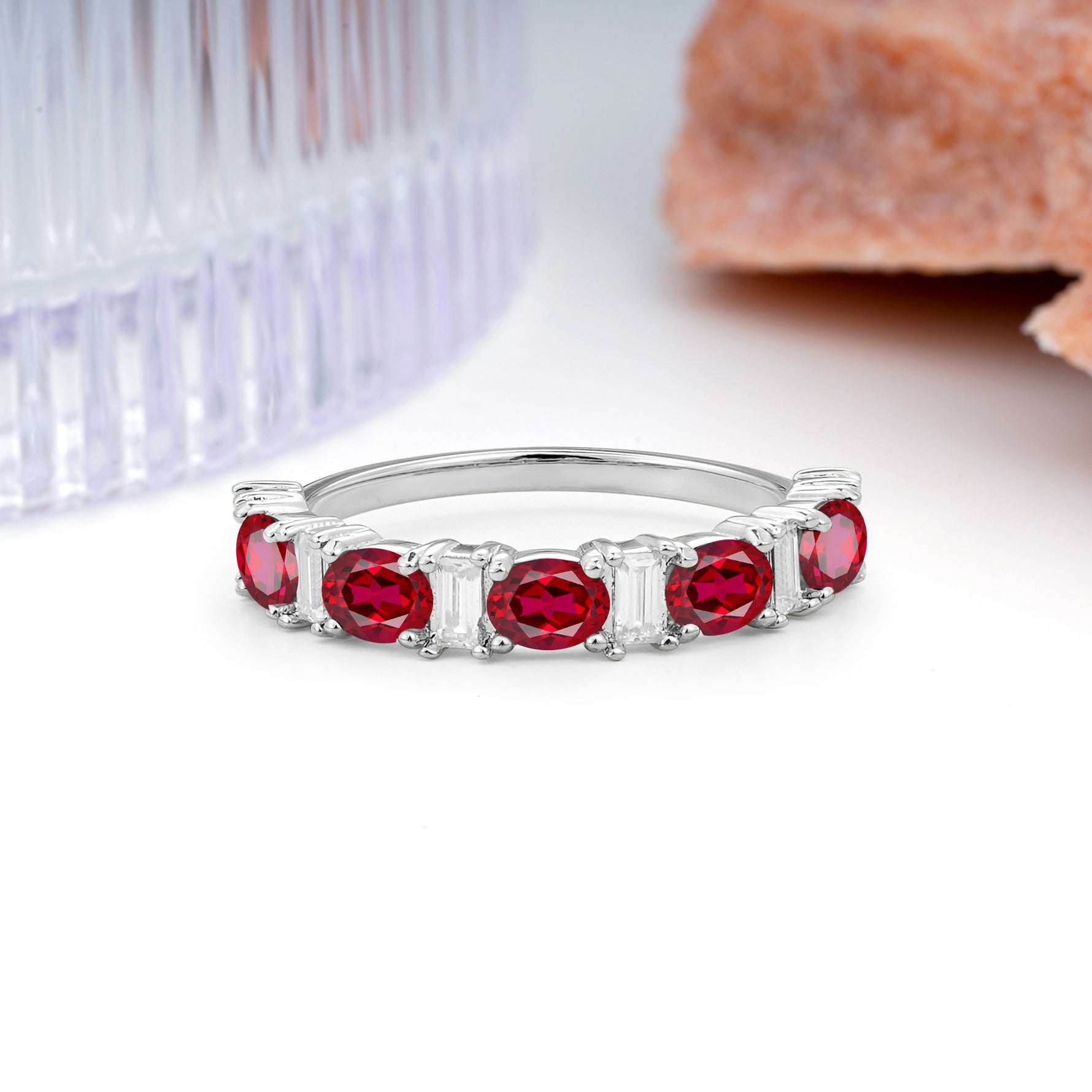 Alternating Round Cut Ruby Half‑Eternity Stackable Wedding Ring - Additional view