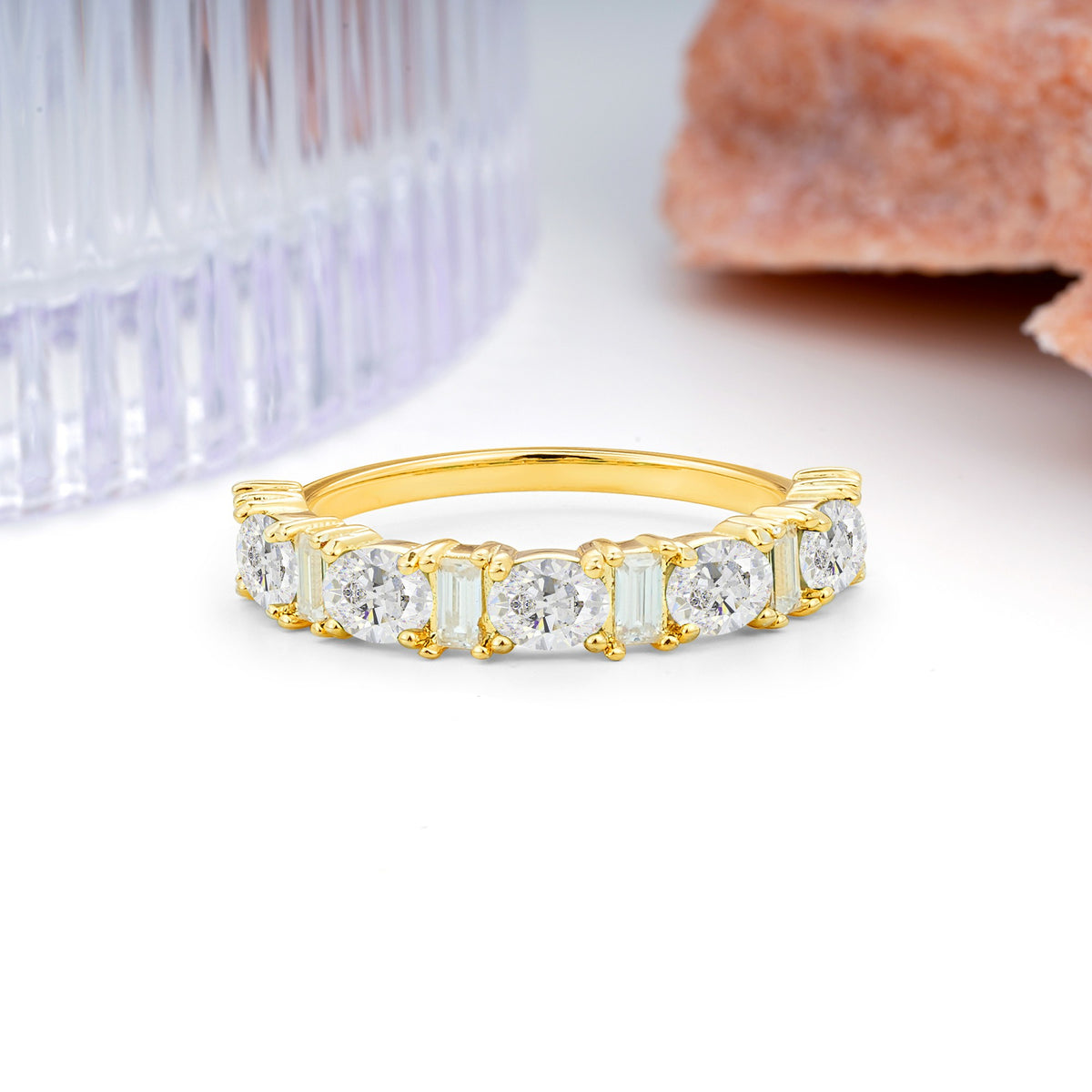 Alternating Round Cut Moissanite Half‑Eternity Stackable Wedding Ring - Additional view