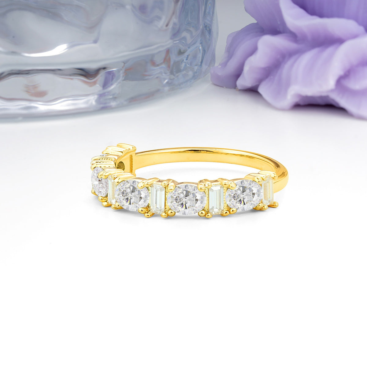 Alternating Round Cut Moissanite Half‑Eternity Stackable Wedding Ring - Additional view